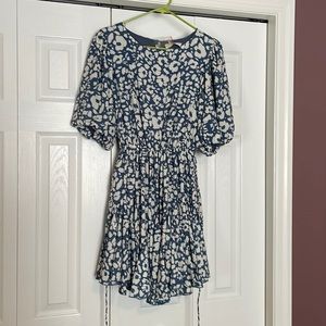 Blue/ Cream modern floral print dress NWT